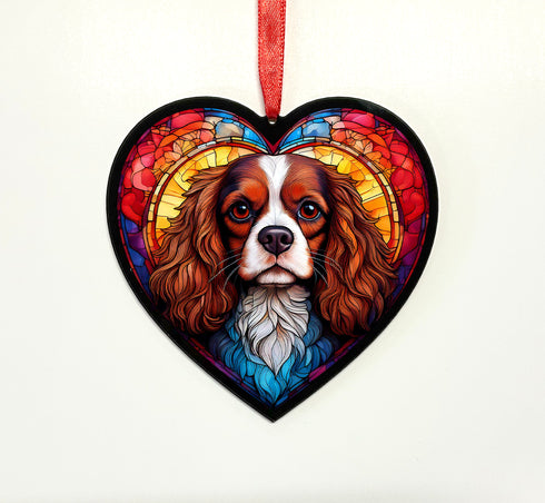 Cavalier King Charles Spaniel Stained Glass Effect Heart Suncatcher